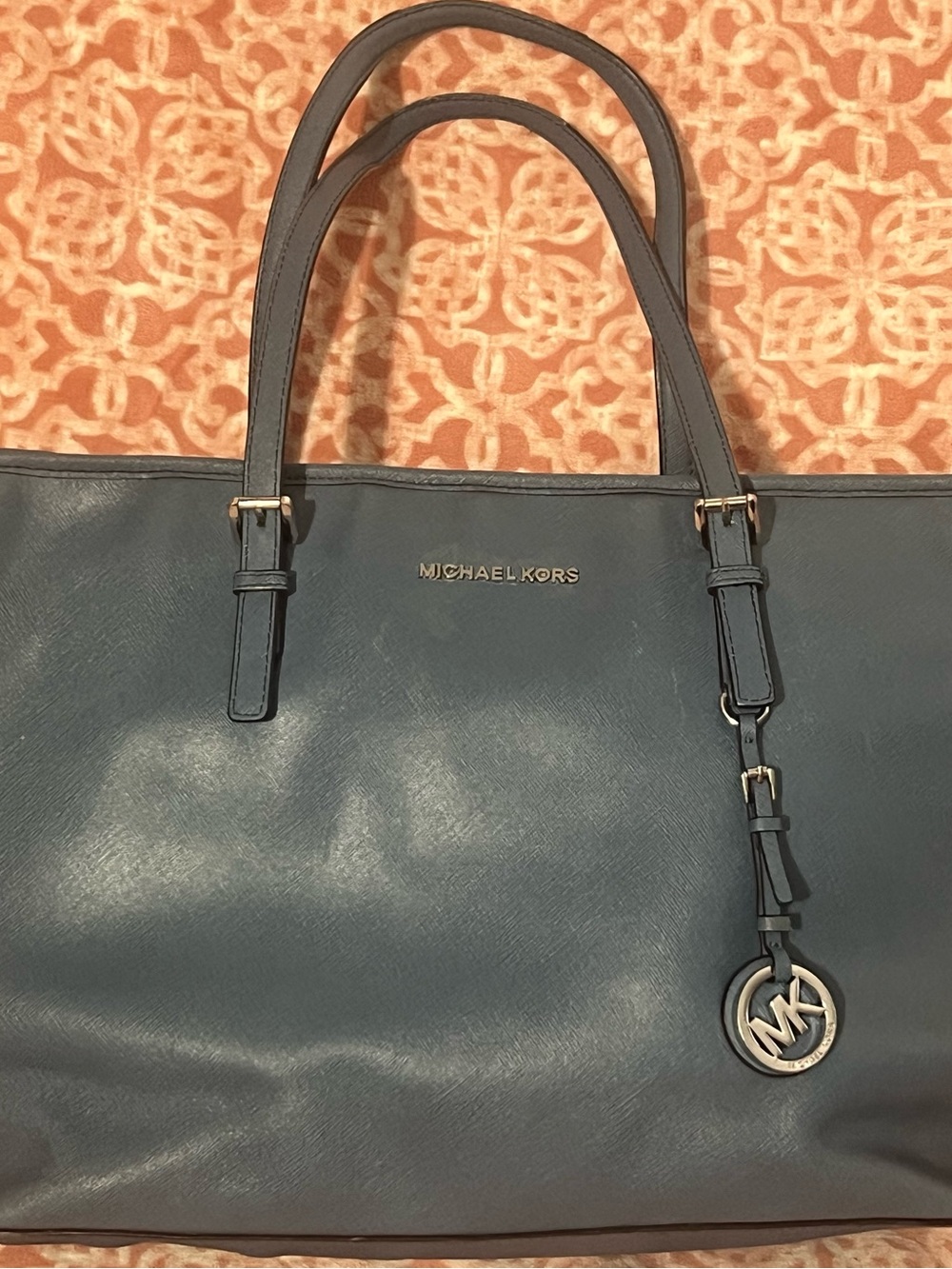 Michael Kors Blue Leather Tote with MK Charm